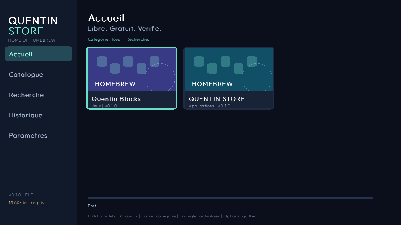 Capture réelle de QUENTIN STORE exécuté sur PC avec le même code SDL